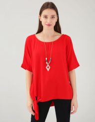 Bluzka z wiązaniem. Bluzki Unisono, l, bez wzorów, z wiskozy, bez kołnierzyka, bez ramiączek. Za 129.00 zł.