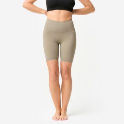 Legginsy krótkie do jogi i pilatesu Domyos. Brązowe legginsy DOMYOS, s, bez wzorów, z elastanu, krótkie. Za 69.99 zł.