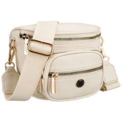 Saszetka damska wykonana ze skóry ekologicznej w jasnobeżowym kolorze - Peterson. Brązowe torby na ramię Peterson, bez wzorów, ze skóry ekologicznej, bez dodatków. Za 71.99 zł.