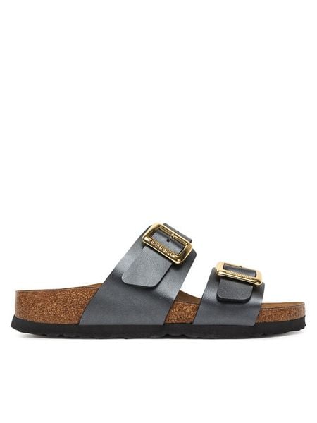 Birkenstock Klapki Sydney Cushion Buckle 1031689 Czarny. Czarne klapki Birkenstock, bez wzorów, ze skóry, bez obcasa. Za 509.99 zł.