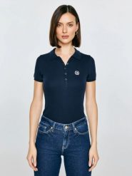 Koszulka damska polo w prążek granatowa Rella 403. Niebieskie koszulki polo Big Star, l, bez wzorów, z denimu, bez kołnierzyka, bez ramiączek. Za 119.99 zł.