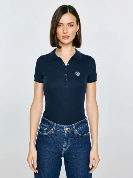 Koszulka damska polo w prążek granatowa Rella 403. Niebieskie koszulki polo Big Star, l, bez wzorów, z denimu, bez kołnierzyka, bez ramiączek. Za 119.99 zł.