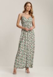 Zielona Sukienka Alethyxo. Zielone sukienki Renee, l, bez wzorów, z bawełny, bez kołnierzyka, bez ramiączek, maxi, kopertowe. Za 59.99 zł.