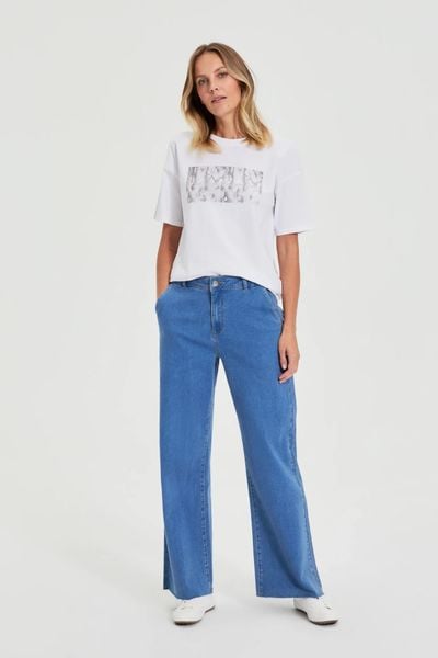 Jeansy z szerokimi nogawkami niebieskie. Niebieskie jeansy MOODO, l, bez wzorów. Za 139.99 zł.