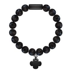 Bransoletka z kamieni wulkanicznych z okrągłą matową koniczyną. Czarne bransoletki Lilou, ze stali. Za 237.00 zł.