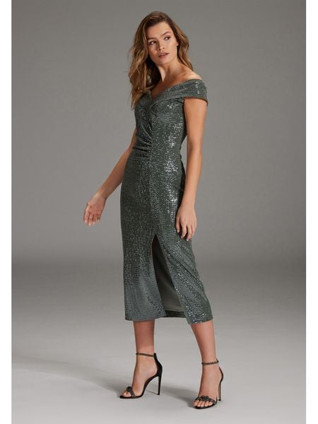 SWING Sukienka w kolorze khaki rozmiar: 38. Brązowe sukienki Swing, bez wzorów, bez kołnierzyka, bez ramiączek, maxi. Za 351.95 zł.