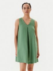 United Colors Of Benetton Sukienka letnia 4AGHDV0AX Zielony Relaxed Fit. Zielone sukienki United Colors of Benetton, na lato, xxl, bez wzorów, ze lnu, bez kołnierzyka, bez ramiączek. Za 219.99 zł.