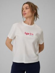 4F T-shirt boxy z nadrukiem damski - beżowy M. Brązowe t-shirty 4f, m, bez wzorów, z bawełny, bez kołnierzyka, bez ramiączek. Za 69.99 zł.