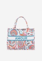Pomarańczowa Geometryczna Torebka Shopper w Ornamentalny Wzór Alisetha. Brązowe shopper Born2be, bez wzorów, z jeansu, bez dodatków. Za 49.99 zł.