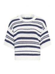 MOSS COPENHAGEN Sweter "Hannalie" w kolorze granatowo-kremowym rozmiar: S/M. Brązowe swetry Moss Copenhagen, m, bez wzorów, z bawełny, bez ramiączek. Za 176.08 zł.