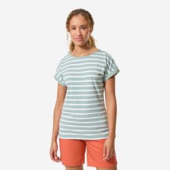 Koszulka marynarska żeglarska damska Decathlon Sailing 100 krótki rękaw. Białe bluzki TRIBORD, l, bez wzorów, z bawełny, sportowe, bez kołnierzyka, bez ramiączek. Za 69.99 zł.