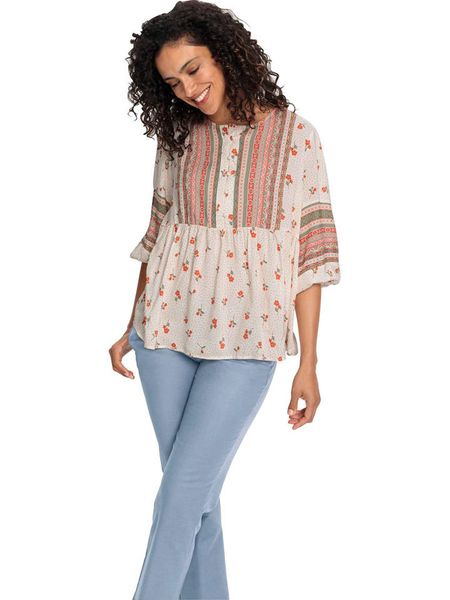 WITT WEIDEN Bluzka w kolorze biało-pomarańczowo-oliwkowym rozmiar: 46. Białe bluzki WITT WEIDEN, bez wzorów, z wiskozy, bez kołnierzyka, bez ramiączek. Za 43.99 zł.