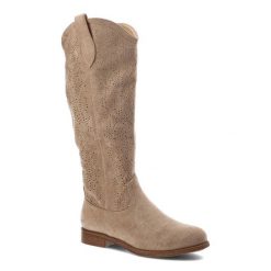 Beżowe Kozaki S.Barski Eleganckie Obuwie Damskie. Brązowe kozaki S.BARSKI, ze skóry ekologicznej, bez obcasa, bez zapięcia. Za 159.00 zł.
