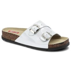 Białe Klapki Big Star Wygodne Skórzane Buty. Białe klapki Big Star, bez wzorów, z lakierowanej skóry, bez obcasa. Za 119.00 zł.