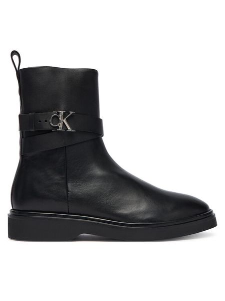 Calvin Klein Botki Ankle Boot W/ Metal Logo HW0HW02663 Czarny. Czarne botki Calvin Klein, bez wzorów, ze skóry, bez obcasa, na płaskiej podeszwie, bez zapięcia. Za 469.99 zł.