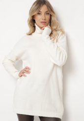 Jasnobeżowy Klasyczny Golf o Pudełkowym Kroju Deritha. Brązowe golfy Born2be, m, z aplikacjami, z jeansu, bez ramiączek. Za 129.99 zł.