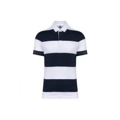 Koszulka polo w paski Kariban. Niebieskie bluzki KARIBAN, bez wzorów, bez kołnierzyka, bez ramiączek. Za 194.50 zł.