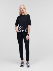 KARL LAGERFELD T-Shirt Signature Hem 226W1703 Czarny Relaxed Fit. Czarne t-shirty KARL LAGERFELD, xs, bez wzorów, z bawełny, bez kołnierzyka, bez ramiączek. Za 279.99 zł.