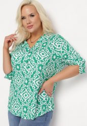 Zielono-Biała Wiskozowa Bluzka Zapinana na Guziki w Geometryczny Print Perita. Zielone bluzki Born2be, l, bez wzorów, z wiskozy, bez kołnierzyka, bez ramiączek. W wyprzedaży za 46.74 zł.