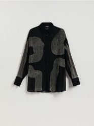 Koszula z ozdobnymi detalami - czarny. Czarne koszule Reserved, l, bez wzorów, z tkaniny, bez kołnierzyka, bez ramiączek. Za 259.99 zł.