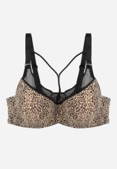 Czarno-Beżowy Biustonosz z Siateczkową Wstawką i Ozdobnymi Paskami przy Dekolcie Sabesa. Czarne biustonosze Renee, bez wzorów, z jeansu. Za 49.99 zł.