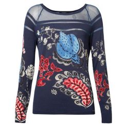 Desigual Damski sweter Jers Marsella Navy 19SWJF86 5000 (rozmiar S). Niebieskie swetry Desigual, s, bez wzorów, bez ramiączek. W wyprzedaży za 275.00 zł.
