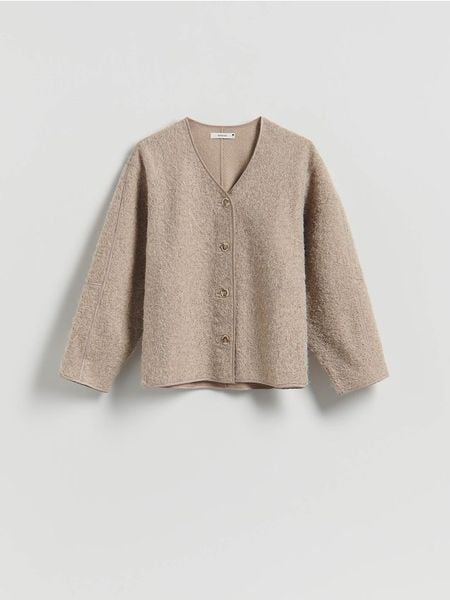 Strukturalna marynarka - beżowy. Brązowe marynarki i żakiety Reserved, l, bez wzorów, z dzianiny. Za 139.99 zł.