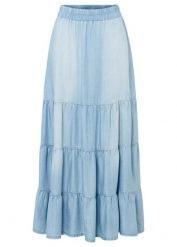 Spódnica midi z falbankami. Niebieskie spódnice bonprix, bez wzorów, z denimu, midi. Za 149.99 zł.