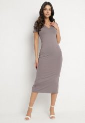 Szara Sukienka Dopasowana Bodycon z Dekoltem w Serek Efricene. Szare sukienki Born2be, na co dzień, l, bez wzorów, z jeansu, klasyczne, bez kołnierzyka, bez ramiączek, midi, bodycon. Za 109.99 zł.