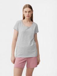 4F T-shirt regular gładki damski XS. Szare t-shirty 4f, xs, bez wzorów, z bawełny, bez kołnierzyka, bez ramiączek. W wyprzedaży za 39.99 zł.