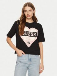 Guess T-Shirt V5RI01 I3Z14 Czarny Regular Fit. Czarne t-shirty Guess, m, z aplikacjami, z bawełny, bez kołnierzyka, bez ramiączek. Za 119.99 zł.