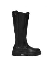Tommy Hilfiger Kozaki Th Lthr Cleated Long Boot FW0FW08985 Czarny. Czarne kozaki TOMMY HILFIGER, ze skóry, bez obcasa, na słupku, bez zapięcia. Za 999.99 zł.