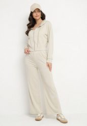 Beżowy Komplet Dresowy Bluza z Kapturem Rozpinana i Szerokie Spodnie Avesmira. Brązowe bluzy sportowe Born2be, m, bez wzorów, z dresówki, z kapturem. Za 79.99 zł.