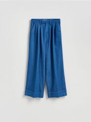 Jeansy wide leg z zakładkami - niebieski. Niebieskie jeansy Reserved, bez wzorów. Za 159.99 zł.