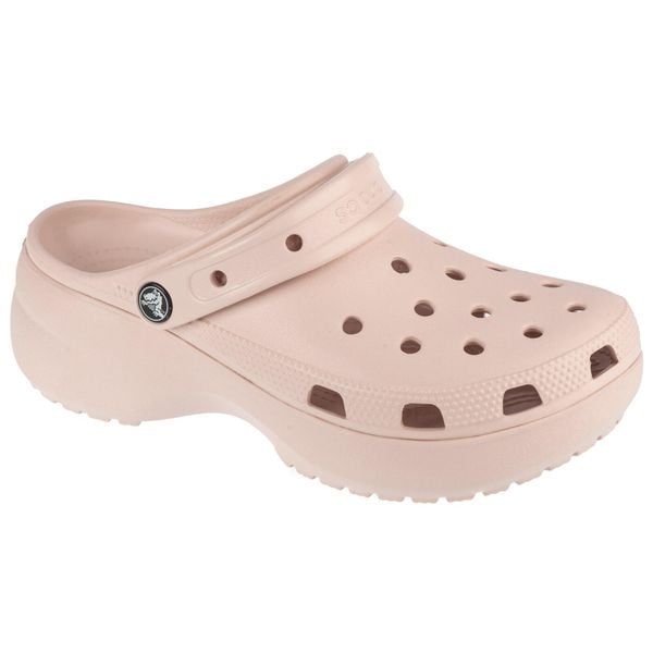 Sandały CROCS CLASSIC PLATFORM CLOG W Nago. Czerwone sandały Crocs, bez wzorów, z gumy, bez obcasa, bez zapięcia. Za 229.00 zł.