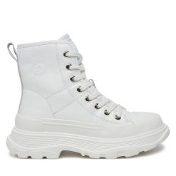 Trzewiki Big Star Shoes. Białe botki BIG STAR SHOES, bez wzorów, bez obcasa, na płaskiej podeszwie, bez zapięcia. Za 359.99 zł.
