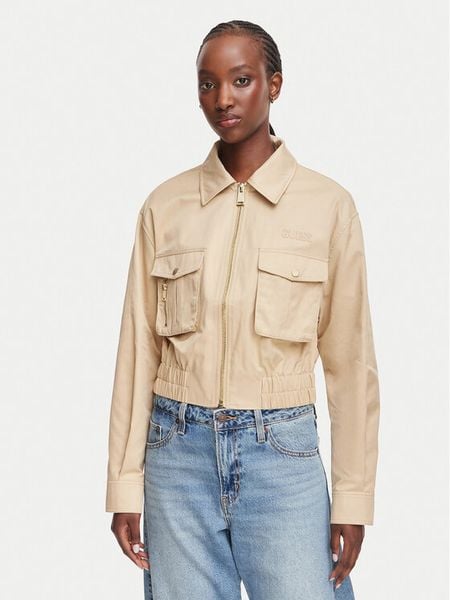 Guess Kurtka przejściowa W6YL20 W2910 Beżowy Regular Fit. Brązowe kurtki Guess, xl, z aplikacjami, z syntetyku, bez kaptura. Za 614.99 zł.