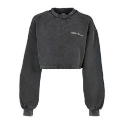 Bluza kołnierz rong krótka frotte z małymi haftami dla kobiet Urban Classics. Czarne bluzy Urban Classics, bez wzorów, bez kaptura. Za 252.00 zł.