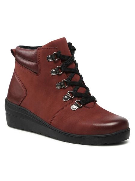 Go Soft Trzewiki WI23-WARUNA-03 Bordowy. Czerwone botki GO SOFT, bez wzorów, ze skóry, bez obcasa, na koturnie, bez zapięcia. Za 169.99 zł.