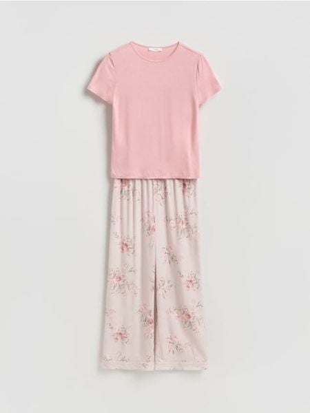 Dwuczęściowa piżama z wiskozą - brązowy. Brązowe piżamy Reserved, bez wzorów, z wiskozy, bez ramiączek. Za 139.99 zł.