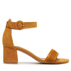 Sandały Maciejka. Żółte sandały Maciejka, bez wzorów, bez obcasa, na słupku, bez zapięcia. Za 249.99 zł.