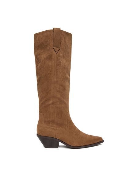 JENNY Kozaki CEO-HY69720-13 Brązowy. Brązowe kozaki Jenny, z materiału, bez obcasa, na słupku, bez zapięcia. Za 199.99 zł.