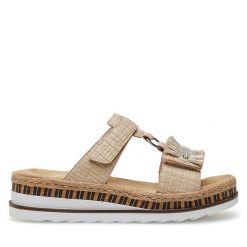 Klapki Rieker. Brązowe klapki Rieker, bez wzorów, bez obcasa. Za 309.99 zł.