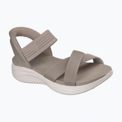 Sandały damskie SKECHERS Ultra Flex 3.0 Never Better. Szare sandały Skechers, bez wzorów, bez obcasa, bez zapięcia. Za 279.99 zł.