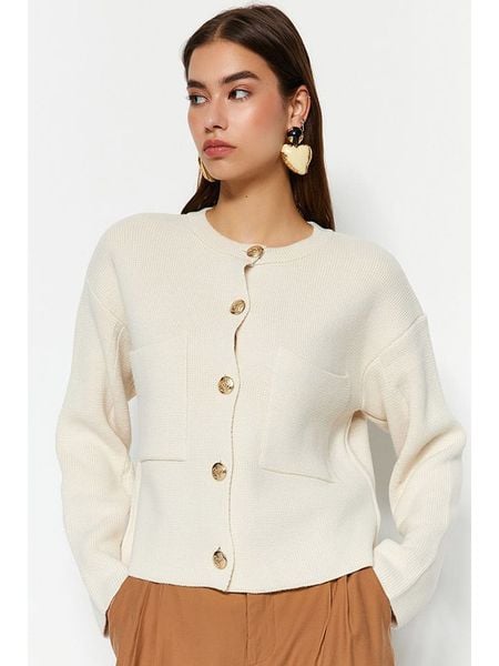 Trendyol Kardigan w kolorze kremowym rozmiar: S. Brązowe kardigany Trendyol, s, bez wzorów, prążkowane. Za 60.88 zł.