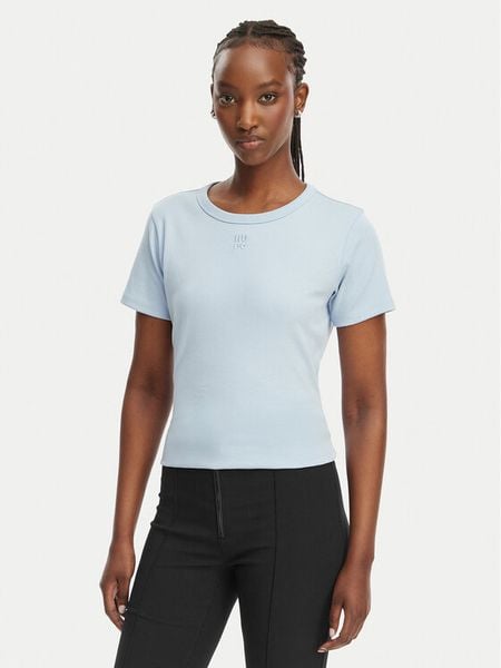 HUGO T-Shirt Deloris 50512002 Niebieski jasny Regular Fit. Niebieskie t-shirty Hugo, l, bez wzorów, z bawełny, bez kołnierzyka, bez ramiączek. Za 135.99 zł.