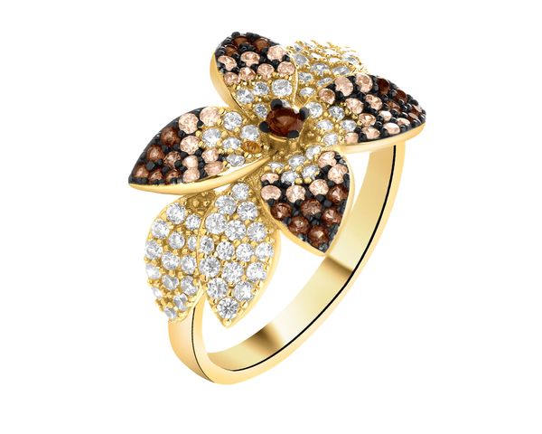 Pierścionek srebrny z cyrkoniami - kwiat, liście. Szare pierścionki Apart, z cyrkonią, pozłacane. Za 319.00 zł.