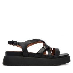 Sandały Tamaris. Czarne sandały Tamaris, bez wzorów, bez obcasa, na płaskiej podeszwie, bez zapięcia. Za 329.99 zł.