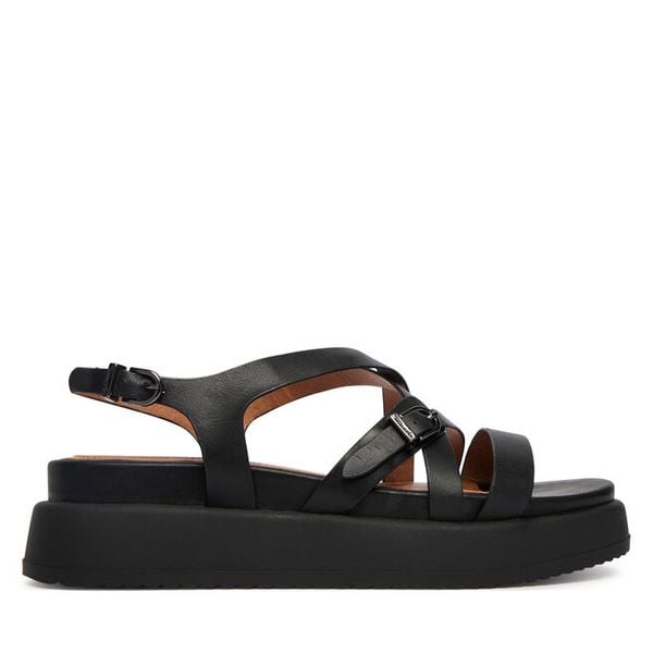 Sandały Tamaris. Czarne sandały Tamaris, bez wzorów, bez obcasa, na płaskiej podeszwie, bez zapięcia. Za 329.99 zł.