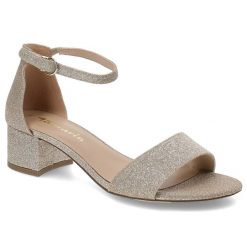 Złote Sandały Tamaris Eleganckie Obuwie Damskie Na Obcasie. Żółte sandały Tamaris, bez wzorów, eleganckie, bez obcasa, na obcasie, bez zapięcia. Za 199.00 zł.
